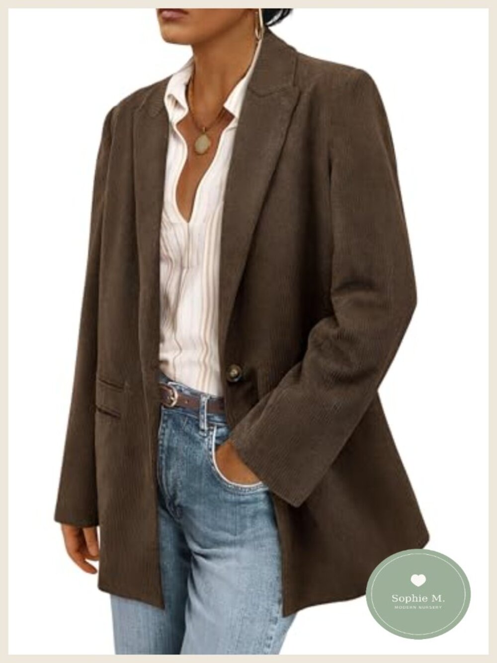 Corduroy Blazers for Women Winter Fall Casual Long Sleeve Button Front Work Coat